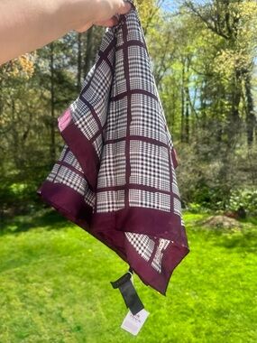 Coach Silk Scarf Burgundy Plaid Check Print Square Neck Scarf Classic Preppy